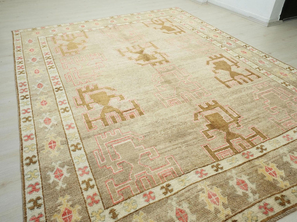 Handmade Brown Kars Rug: Mid-Century Modern Wool Turkish Carpet 8.3x11