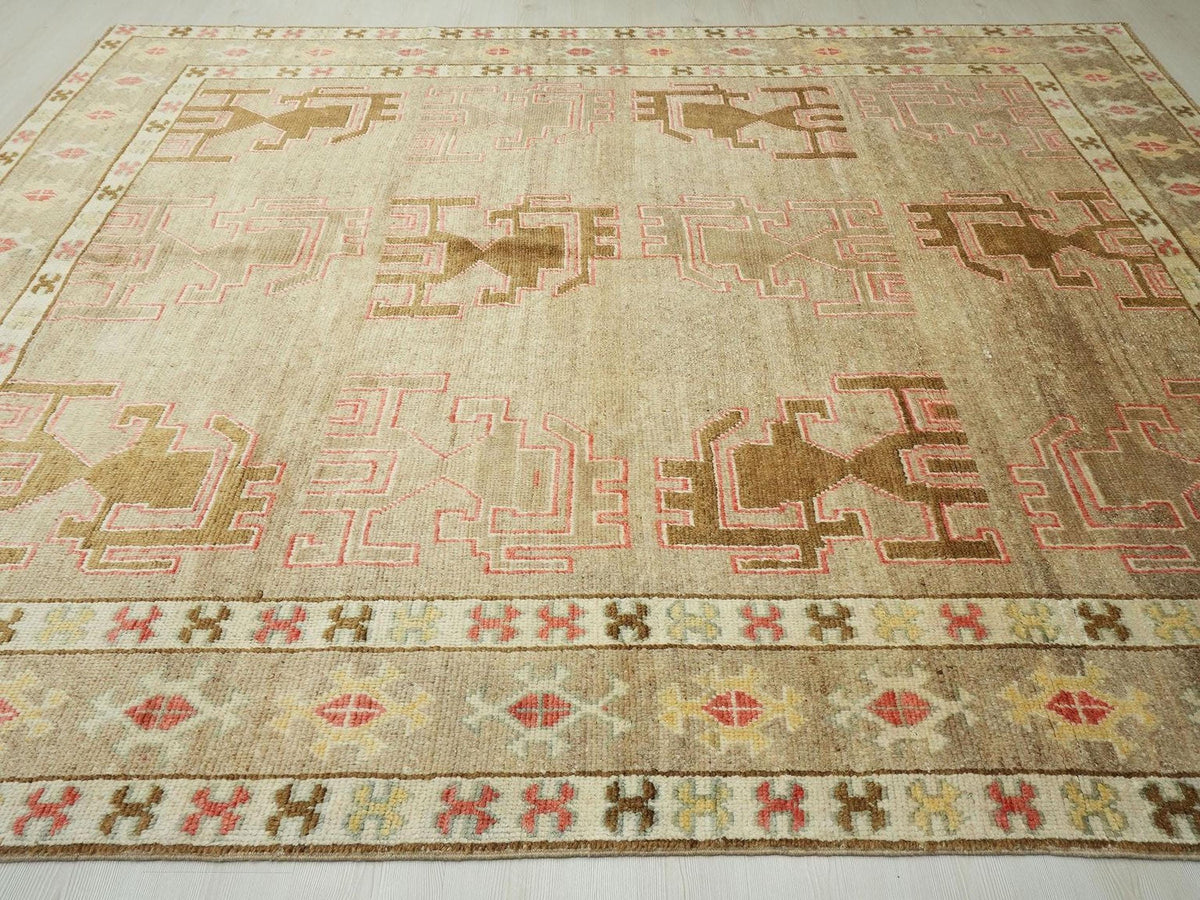 Handmade Brown Kars Rug: Mid-Century Modern Wool Turkish Carpet 8.3x11