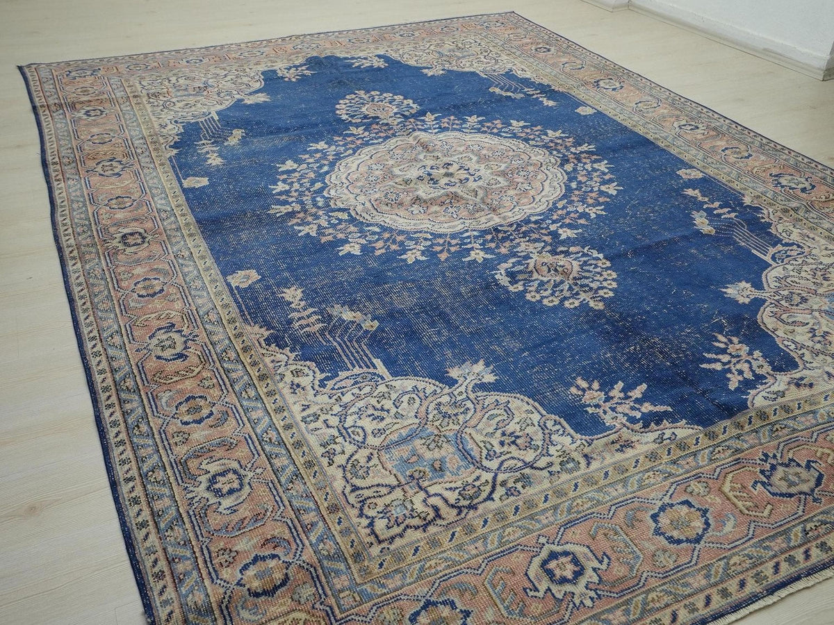 8x11 Vintage Navy Blue Old Turkish Oushak Rug: Seasonal Home Living Decor Oversize Rugs.