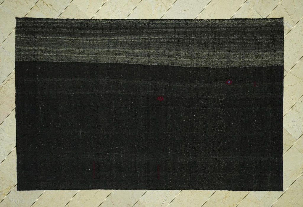 Vintage Anatolian Goat Hair Kilim Rug: 6.6"x10.4' Feet,Dark Brown Nomadic Rugs