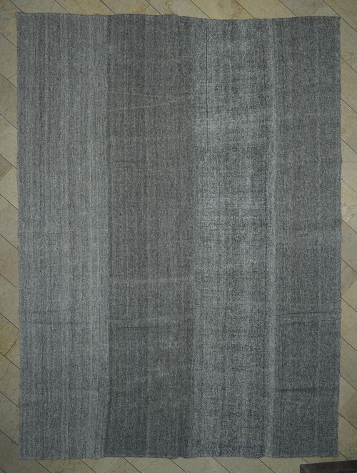 11x15 Plain Natural Gray Turkish Kilim Rug: Oversized Flat-weave Rugs For Home Living Decor.