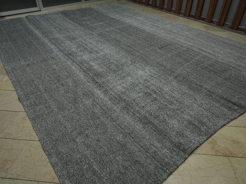 11x15 Plain Natural Gray Turkish Kilim Rug: Oversized Flat-weave Rugs For Home Living Decor.