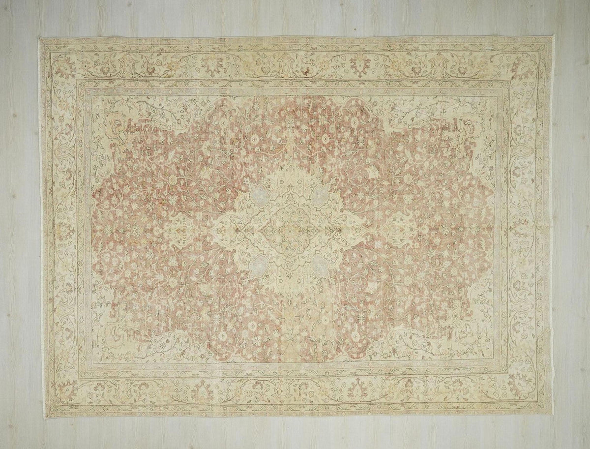 8x11 Oversize Vintage Handwoven Oushak Rug: Mid Century Modern Turkish Rugs Home Living Decor