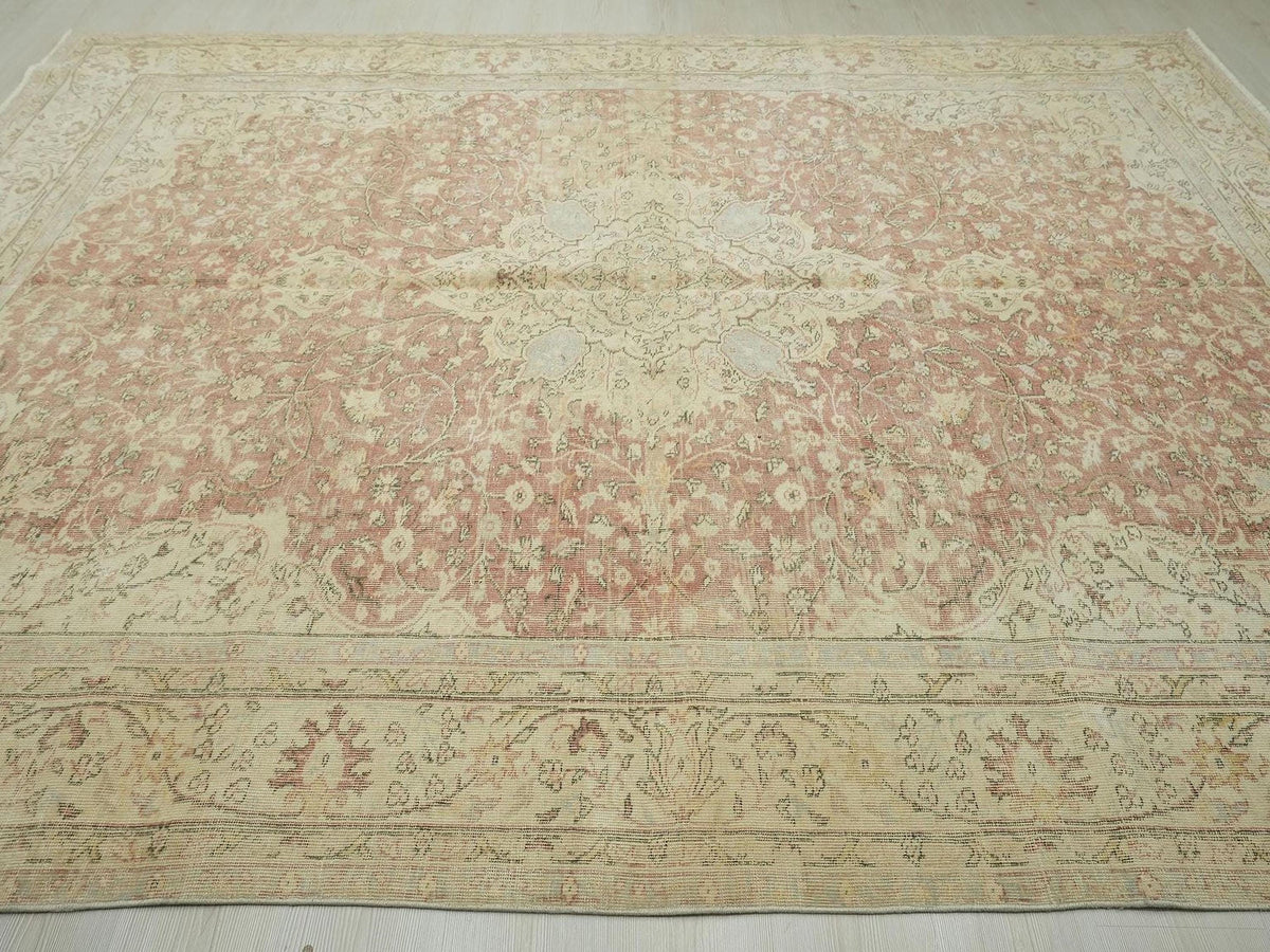 8x11 Oversize Vintage Handwoven Oushak Rug: Mid Century Modern Turkish Rugs Home Living Decor