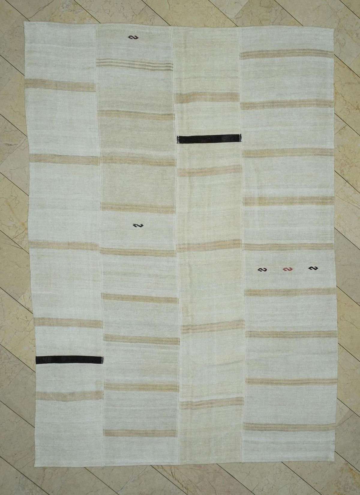 7"x10" Hemp Kilim Patchwork Rug: Vintage Turkish Woven Floor Decor Rugs