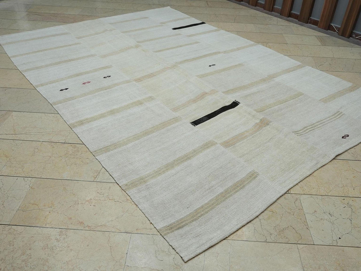 7"x10" Hemp Kilim Patchwork Rug: Vintage Turkish Woven Floor Decor Rugs