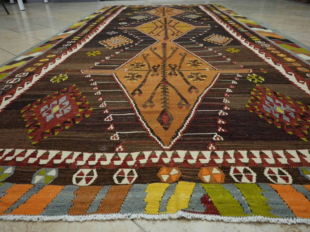 One Of A Kind Flatweave Antique Turkish Kilim Rug,6.4x13 Ft,Old Anatolian Rugs