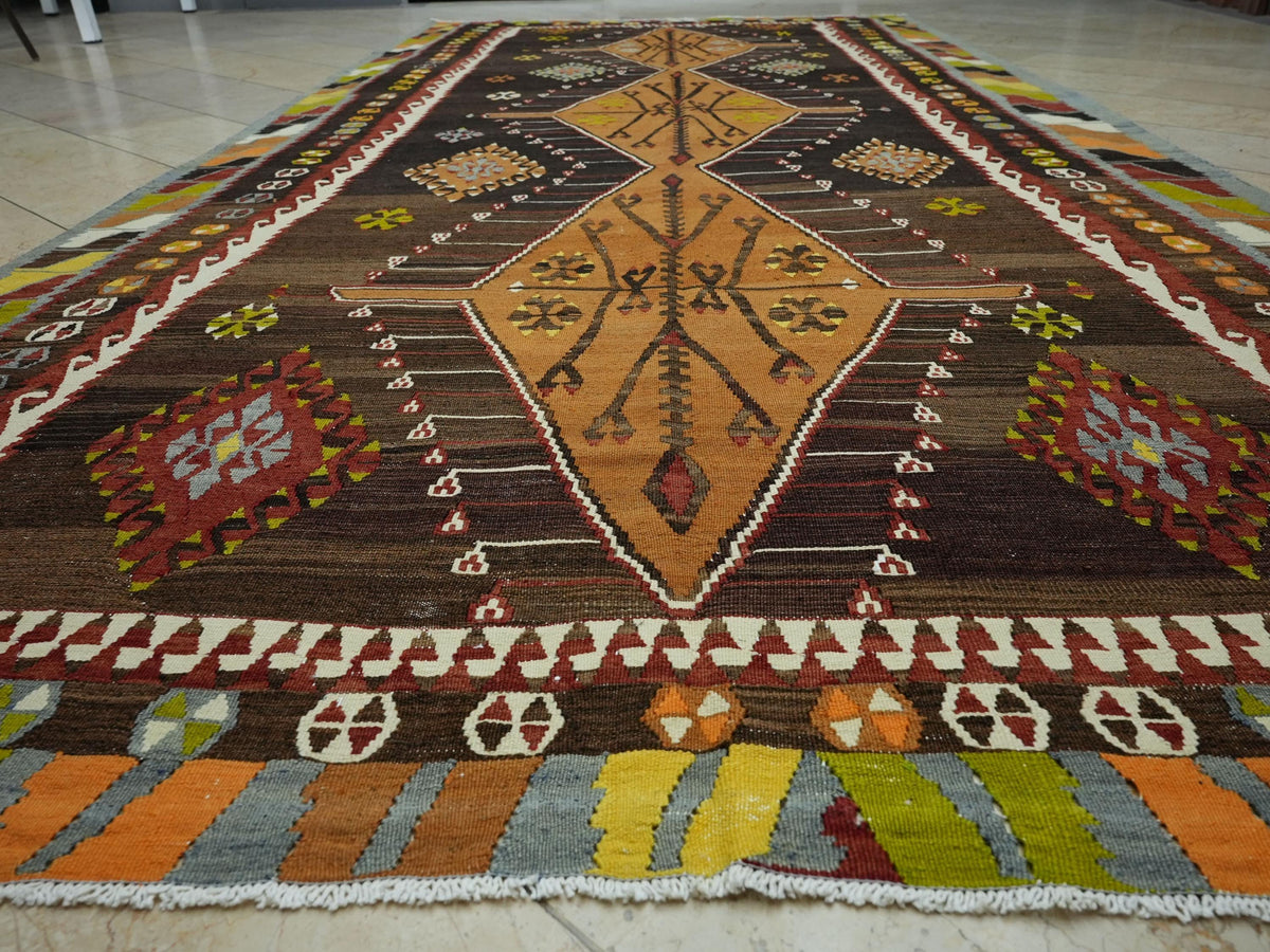 One Of A Kind Flatweave Antique Turkish Kilim Rug,6.4x13 Ft,Old Anatolian Rugs