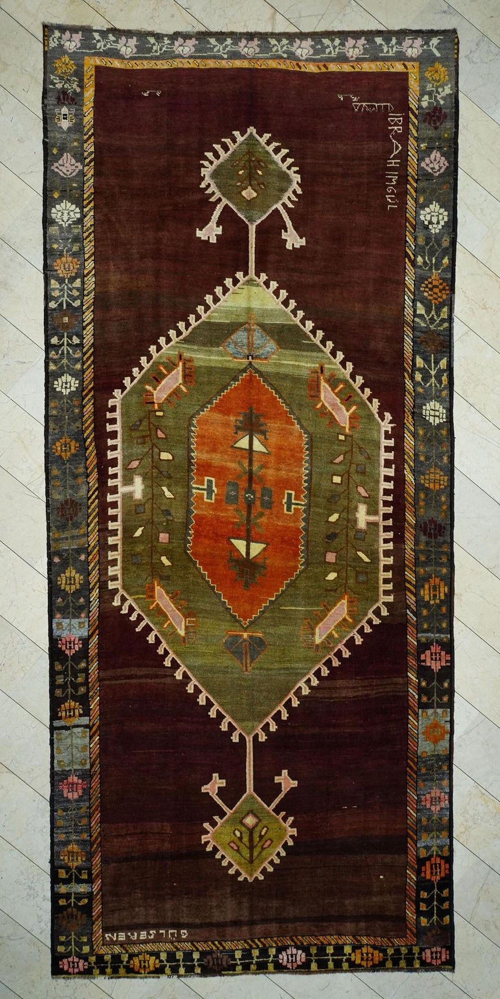 7x16 Wool Woven Semi Old Turkish Kars Carpet Rug,Primitive Decor Rugs.