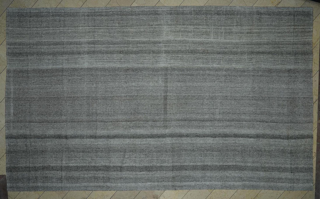 10x17 Oversized Naturel Gray Tent Kilim Rug: Cotton & Goat Hair Flatweave Turkish Nomadic Rugs.