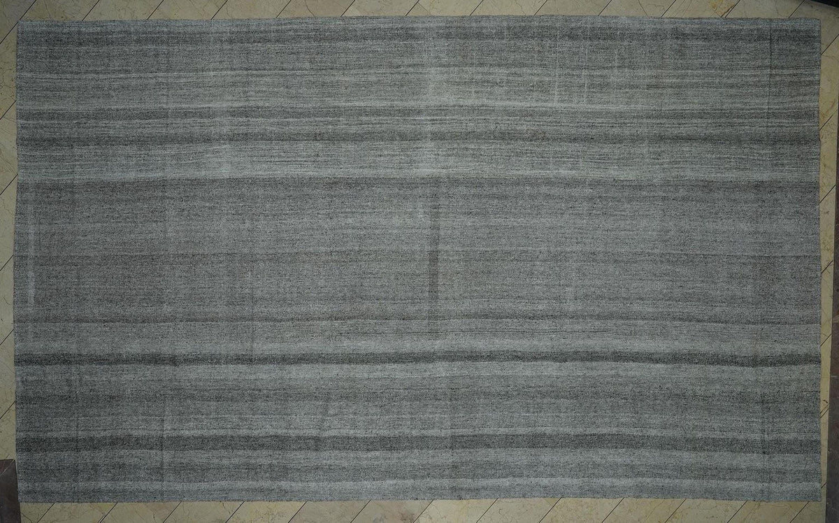 10x17 Oversized Naturel Gray Tent Kilim Rug: Cotton & Goat Hair Flatweave Turkish Nomadic Rugs.