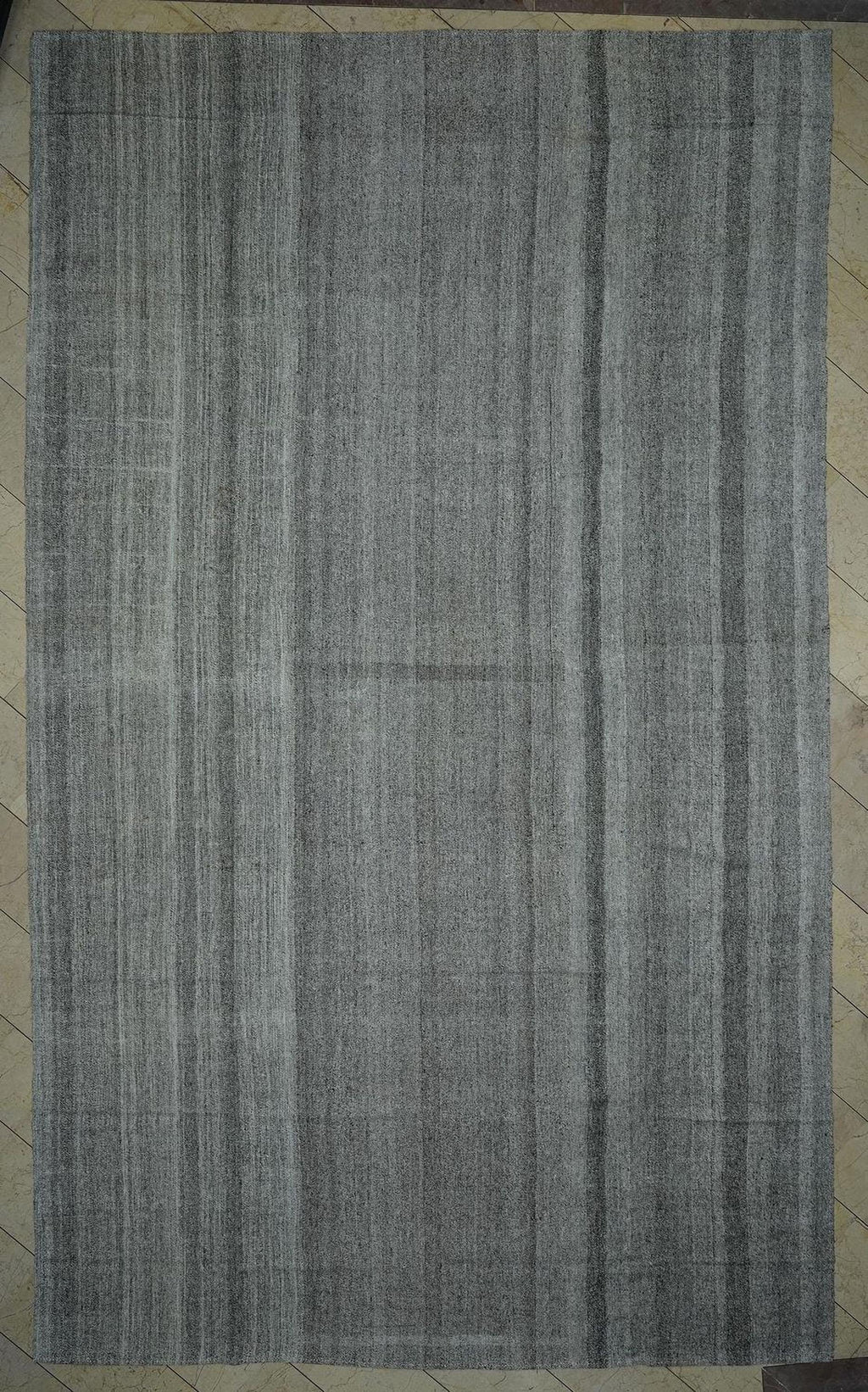 10x17 Oversized Naturel Gray Tent Kilim Rug: Cotton & Goat Hair Flatweave Turkish Nomadic Rugs.