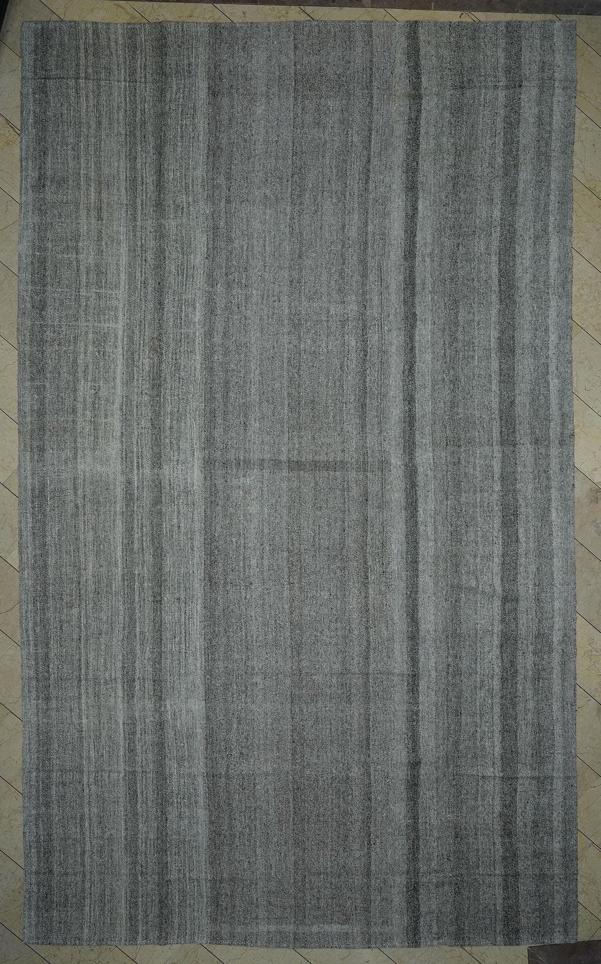 10x17 Oversized Naturel Gray Tent Kilim Rug: Cotton & Goat Hair Flatweave Turkish Nomadic Rugs.