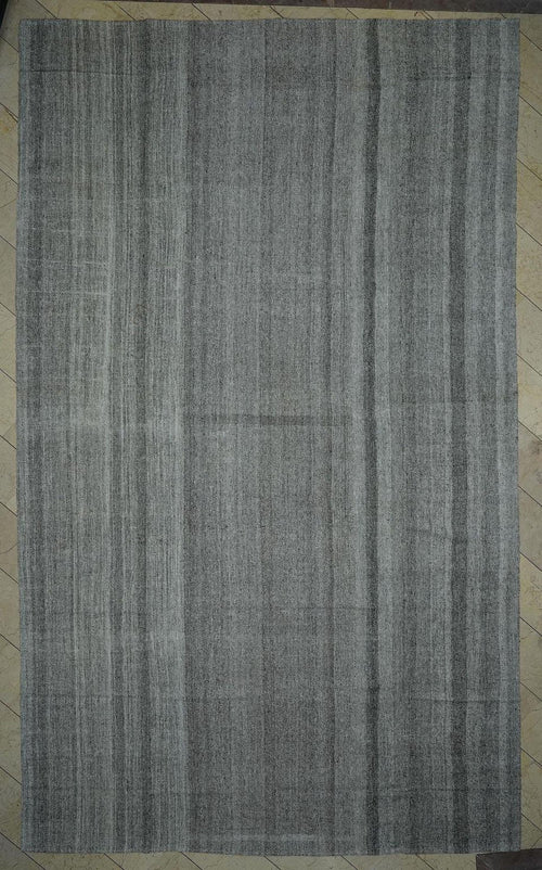 10x17 Oversized Naturel Gray Tent Kilim Rug: Cotton & Goat Hair Flatweave Turkish Nomadic Rugs.