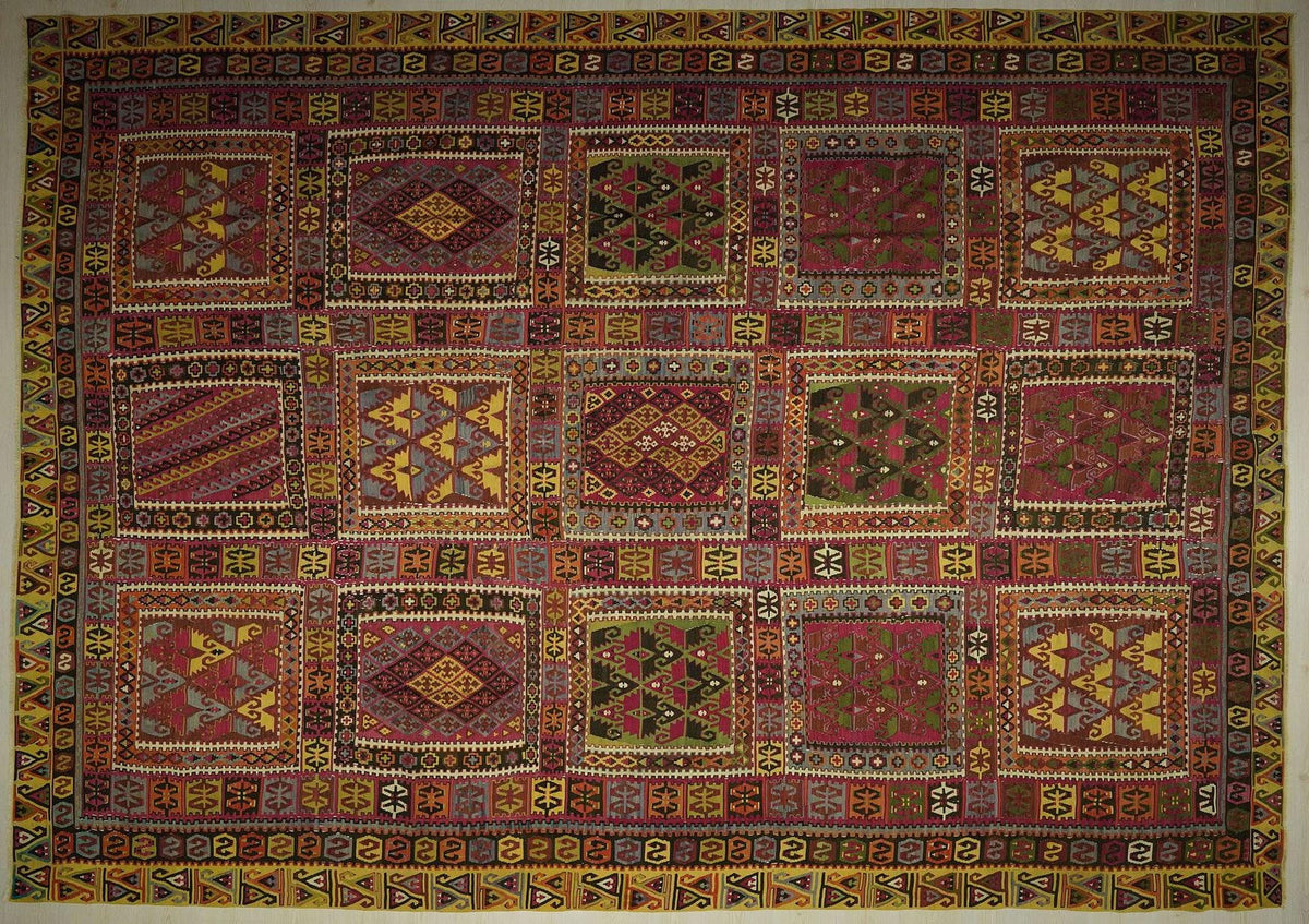 Nineteen Century Antique Sivas Zara Kilim Rug,Hand-Spun Soft Wool Rugs 9.5x13 Ft.