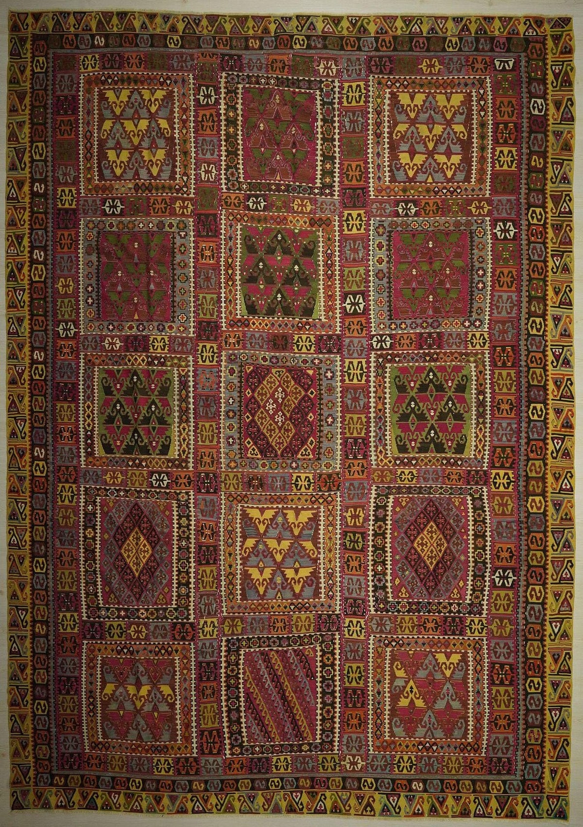 Nineteen Century Antique Sivas Zara Kilim Rug,Hand-Spun Soft Wool Rugs 9.5x13 Ft.