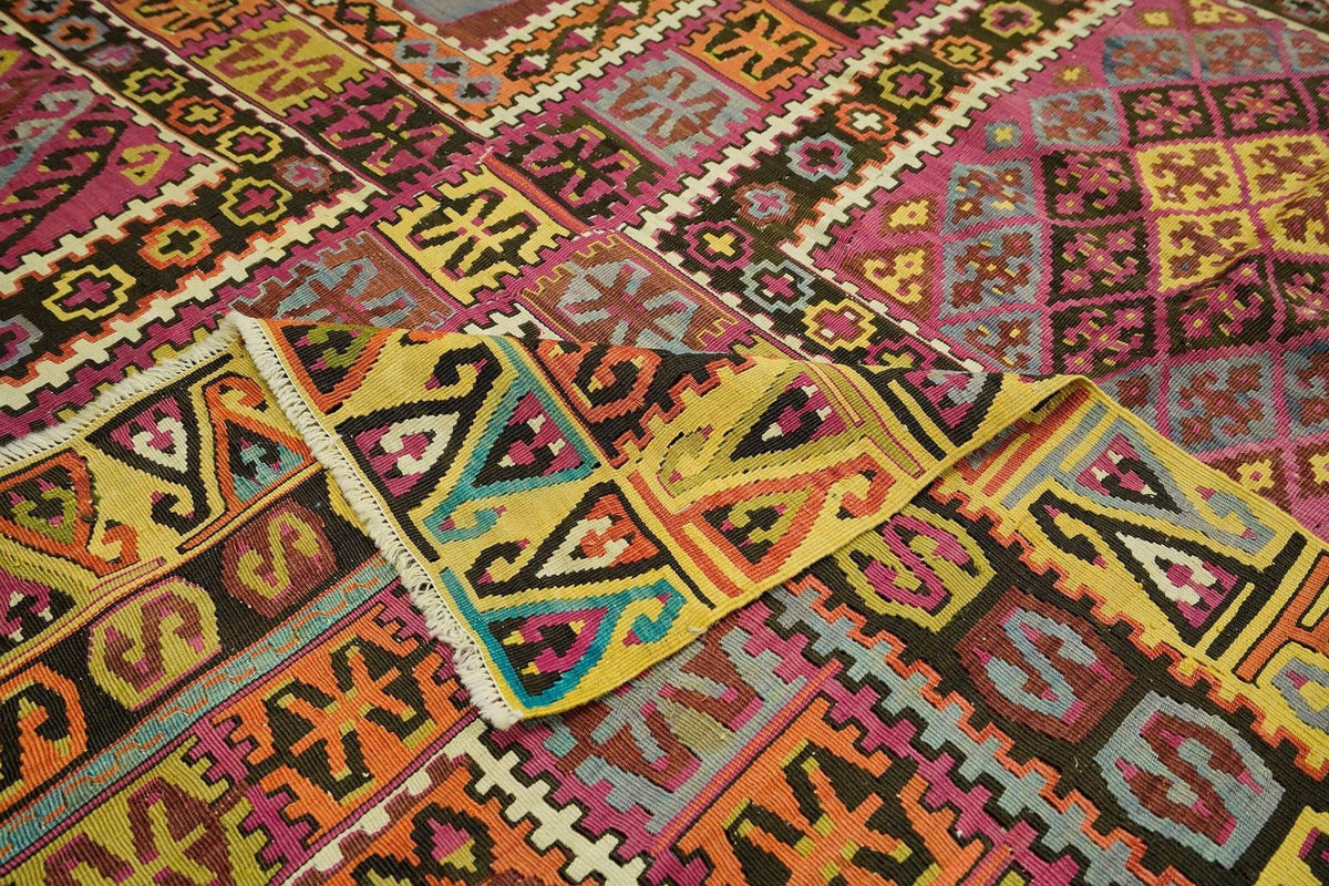 Nineteen Century Antique Sivas Zara Kilim Rug,Hand-Spun Soft Wool Rugs 9.5x13 Ft.