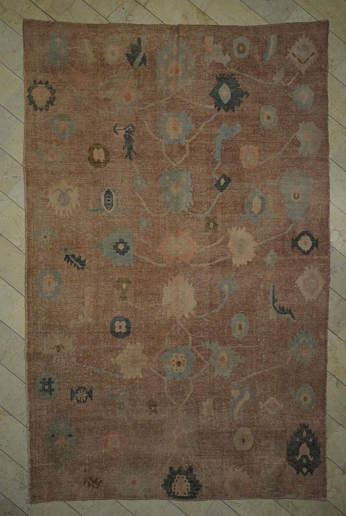 Oversized Oushak Hemp Rug: Brown Wool Accents, 9x14 ft