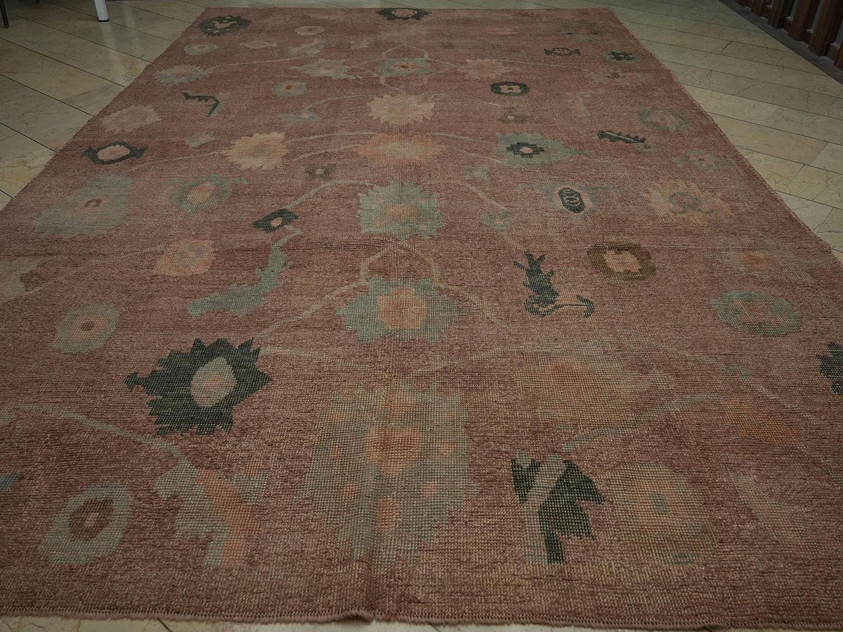 Oversized Oushak Hemp Rug: Brown Wool Accents, 9x14 ft