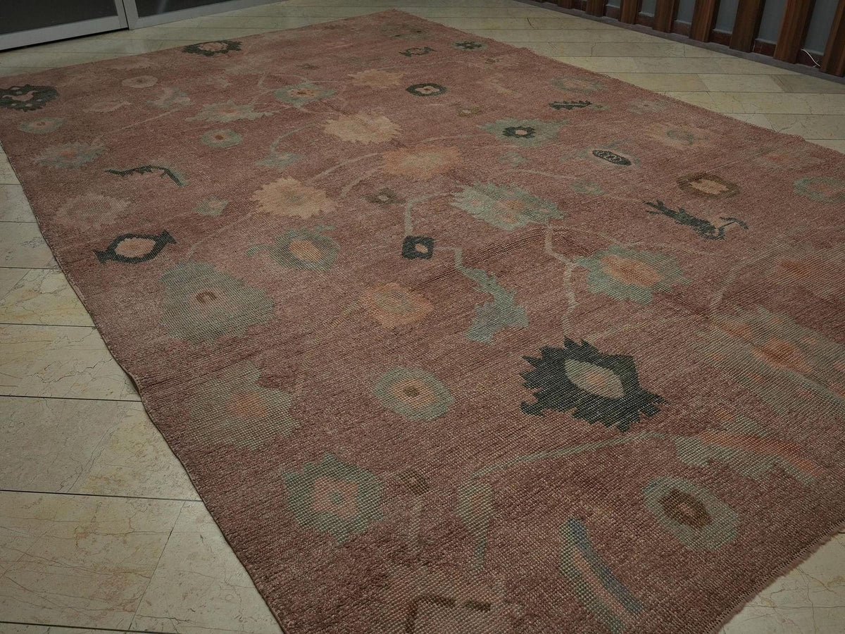 Oversized Oushak Hemp Rug: Brown Wool Accents, 9x14 ft