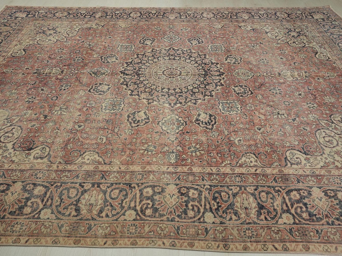 Vintage Handmade Wool Oushak Rug: 8.5x12 Turkish Oversize Carpet,Bohemian Home Living Rugs.