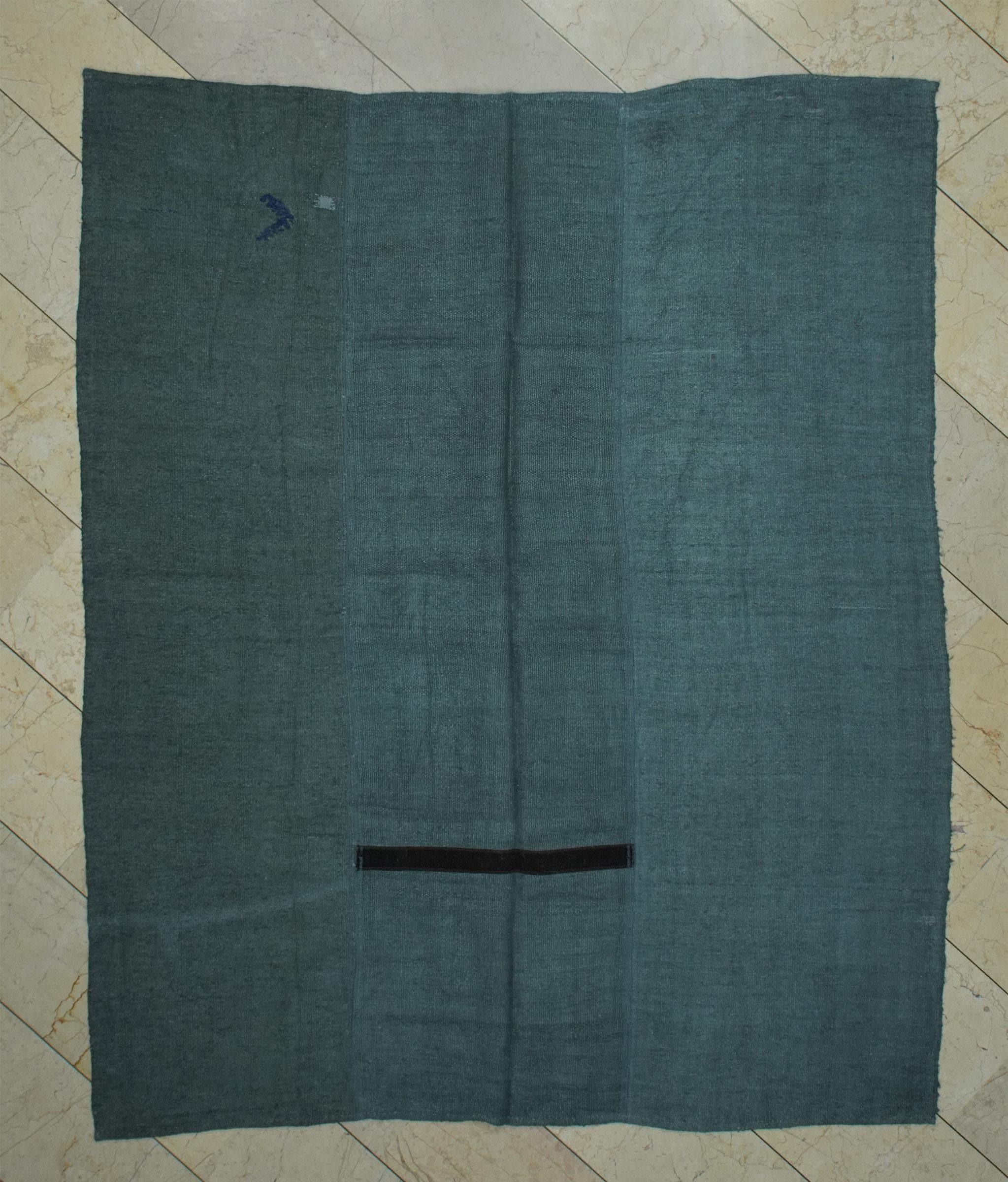 Overdyed Gray Hemp Rug: Mid-Century Modern Flat Weave Rugs,6.3x7.5 Ft