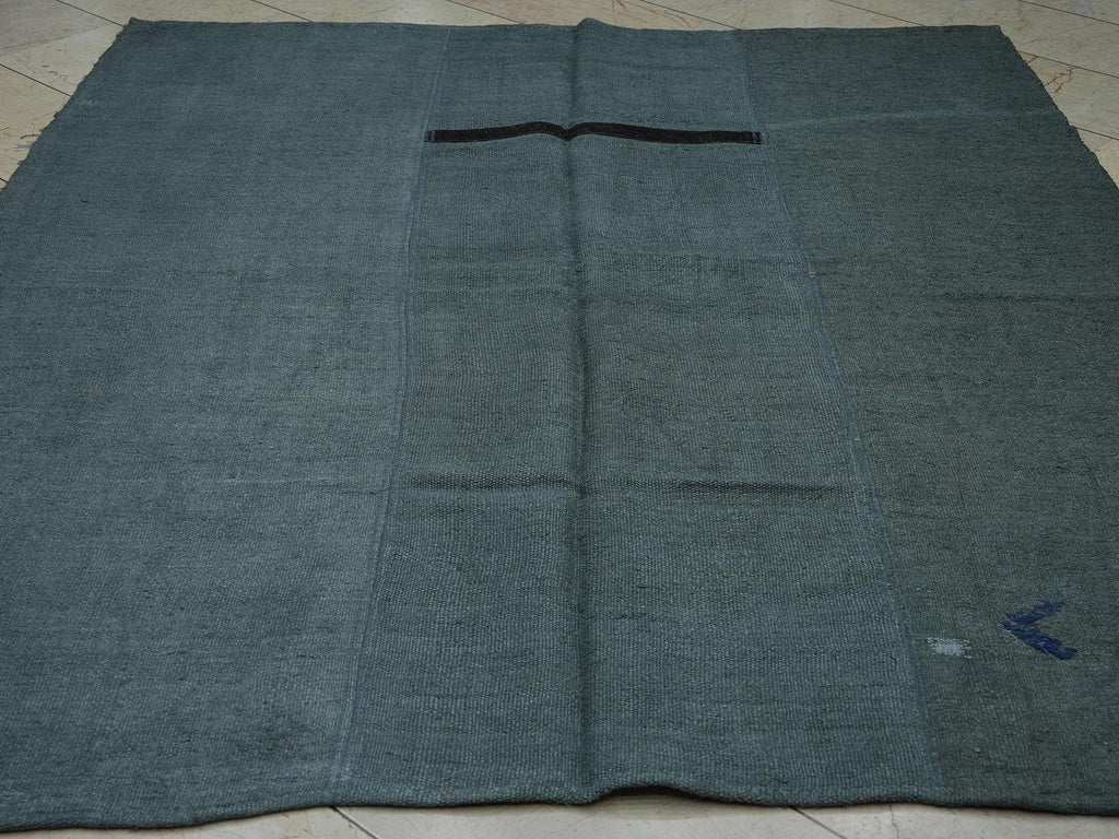 Overdyed Gray Hemp Rug: Mid-Century Modern Flat Weave Rugs,6.3x7.5 Ft