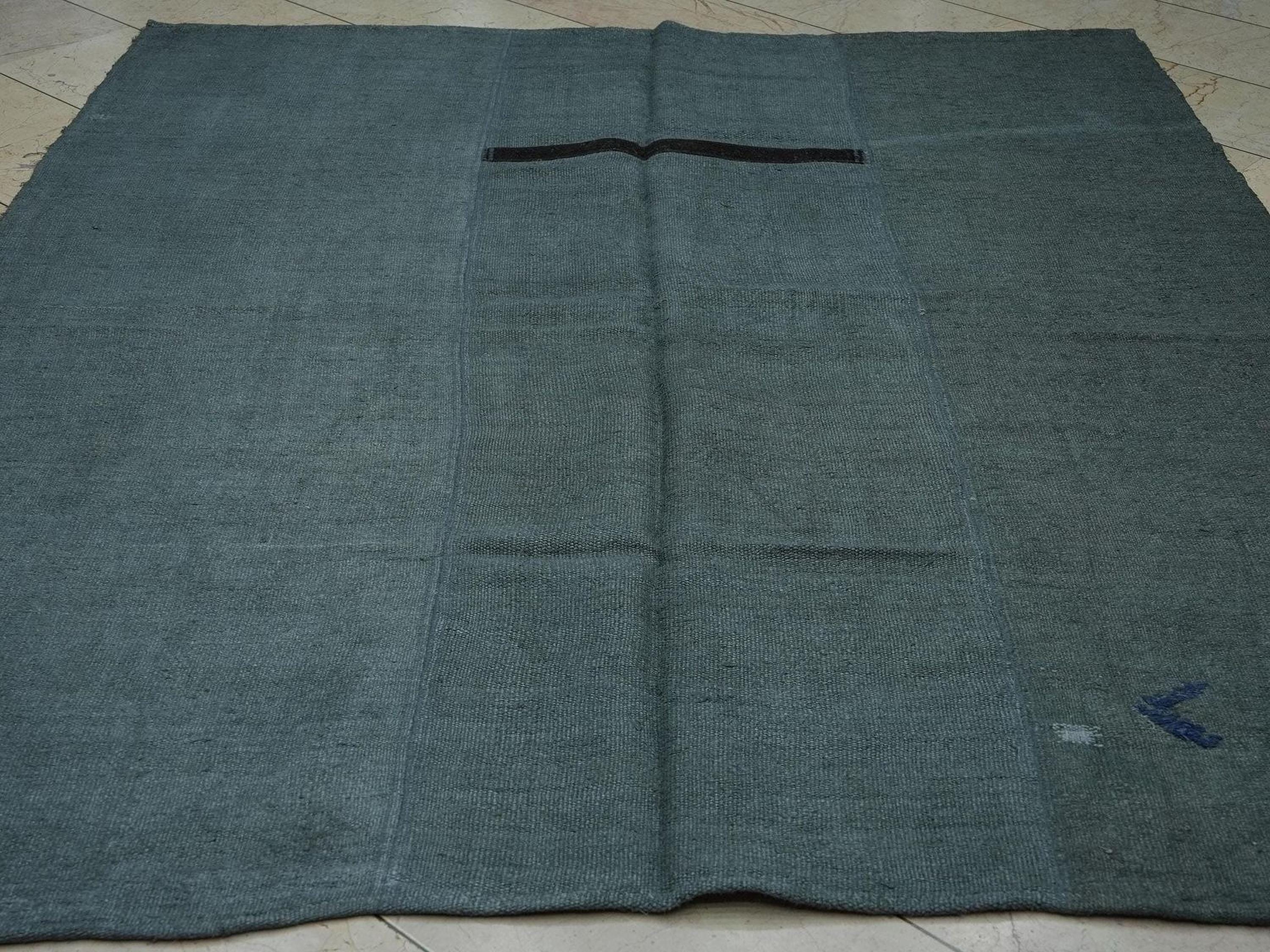 Overdyed Gray Hemp Rug: Mid-Century Modern Flat Weave Rugs,6.3x7.5 Ft