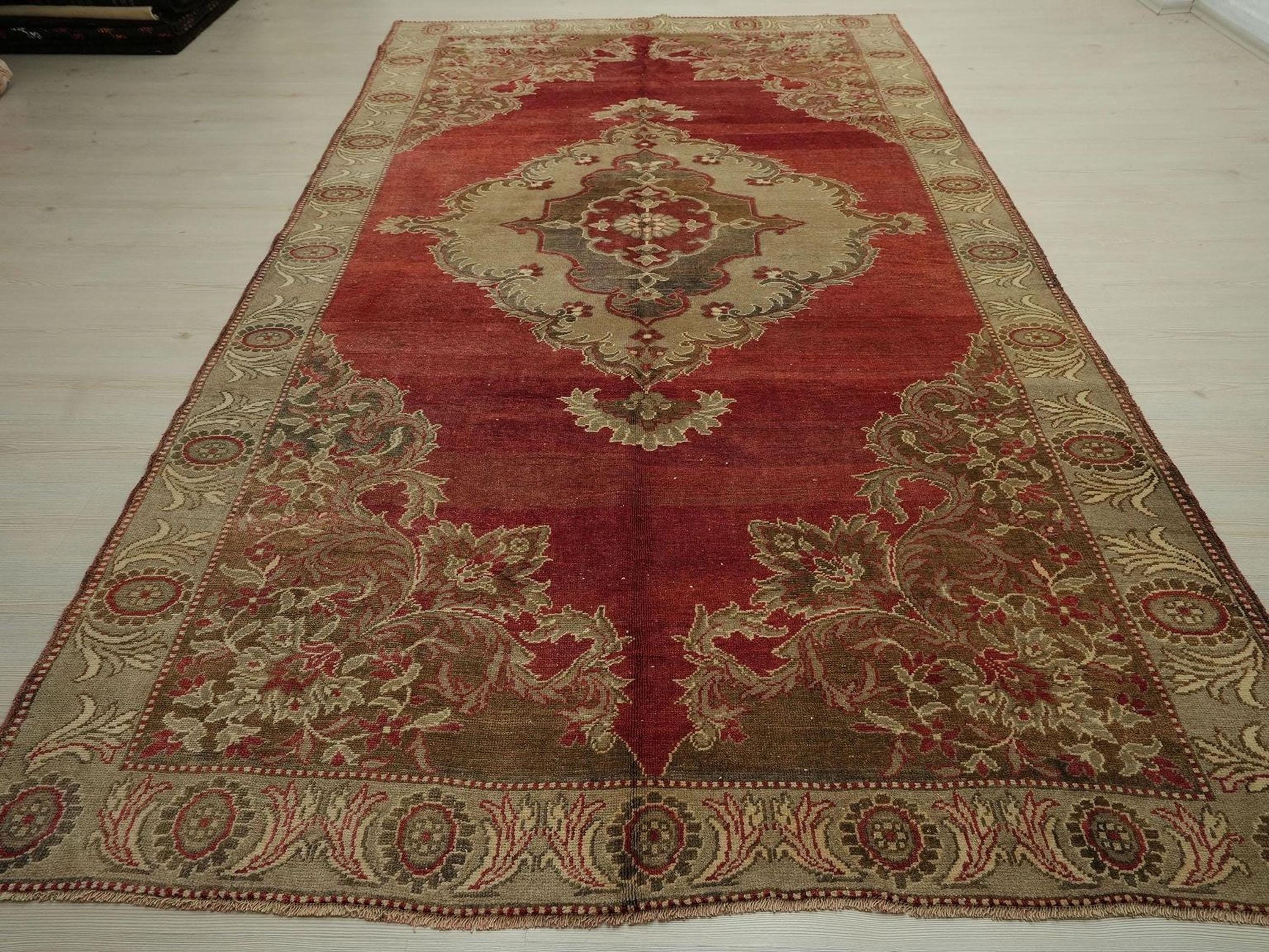 Antique Sivas Wool Rug: Unique Turkish Handmade Area Carpet,  6x11 Feet.