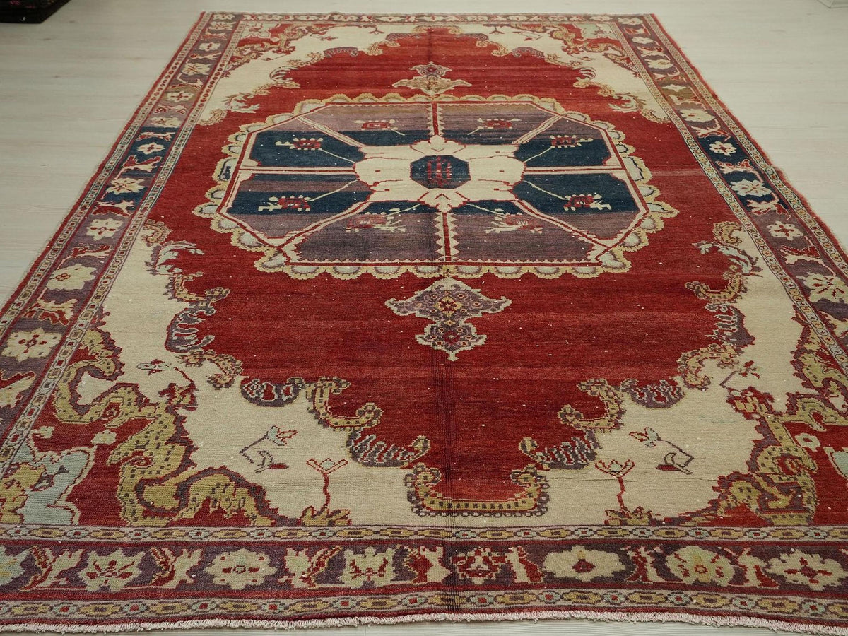 Antique Decor Turkish Wool Rug: 7x10 Feet,Red,Purple East Anatolian Rugs