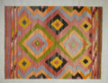 Large Antique Turkish Kilim Rug: Pink, Green, Mid-Century Modern Flat Woven Rugs,7.3x9.9