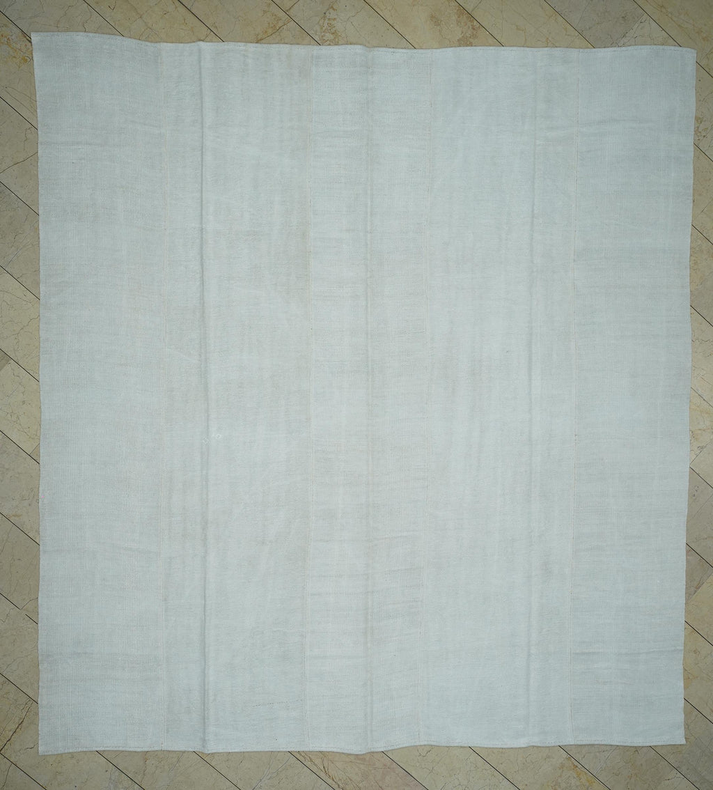 Oversized White Hemp Kilim Rug: Vintage Turkish Flat Woven Rugs 10.7" x 11.6" Feet