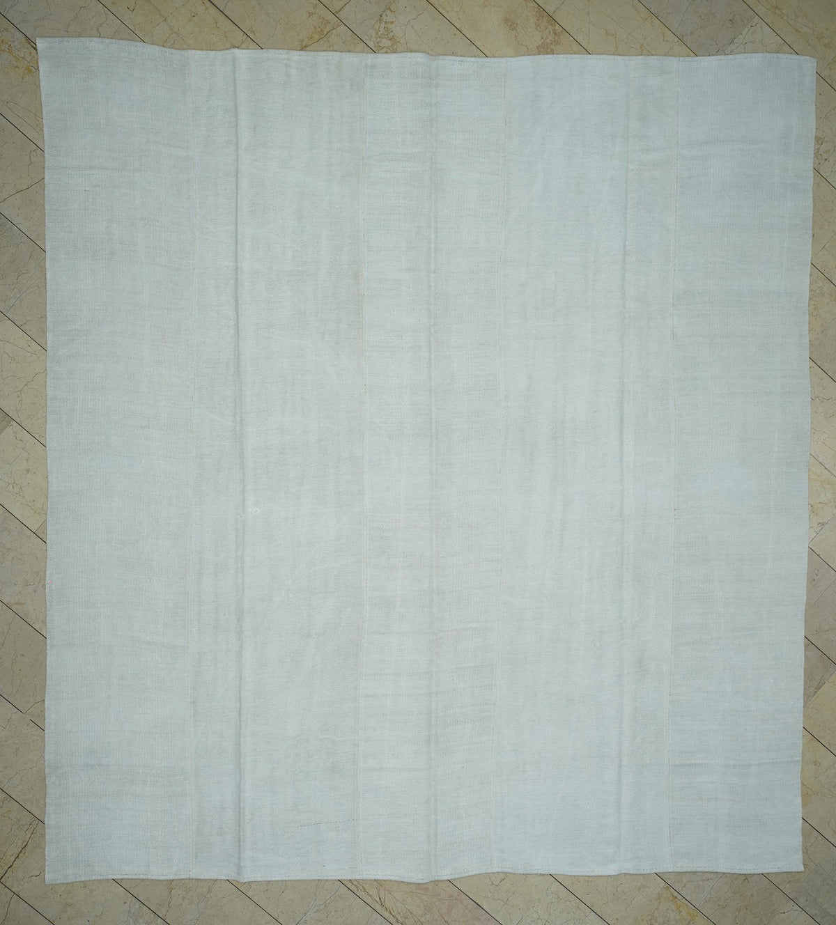 Oversized White Hemp Kilim Rug: Vintage Turkish Flat Woven Rugs 10.7" x 11.6" Feet