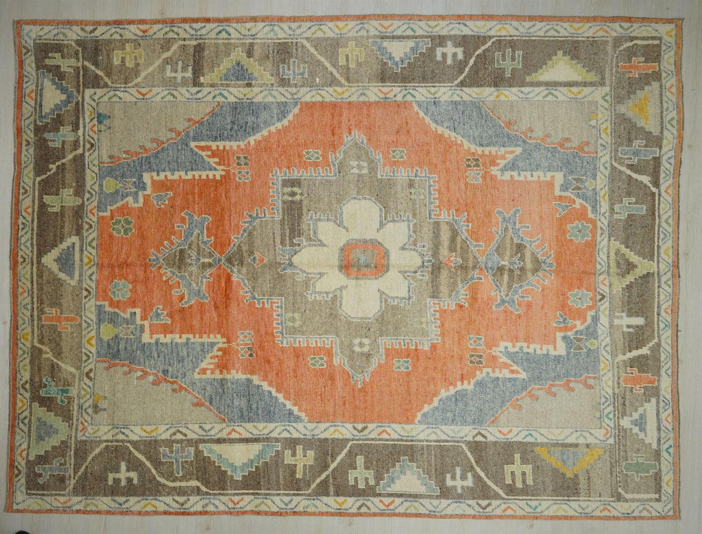 Abstract Kars Area Rug,9x12 Orange,Brown Handmade Turkish Artistic Rugs