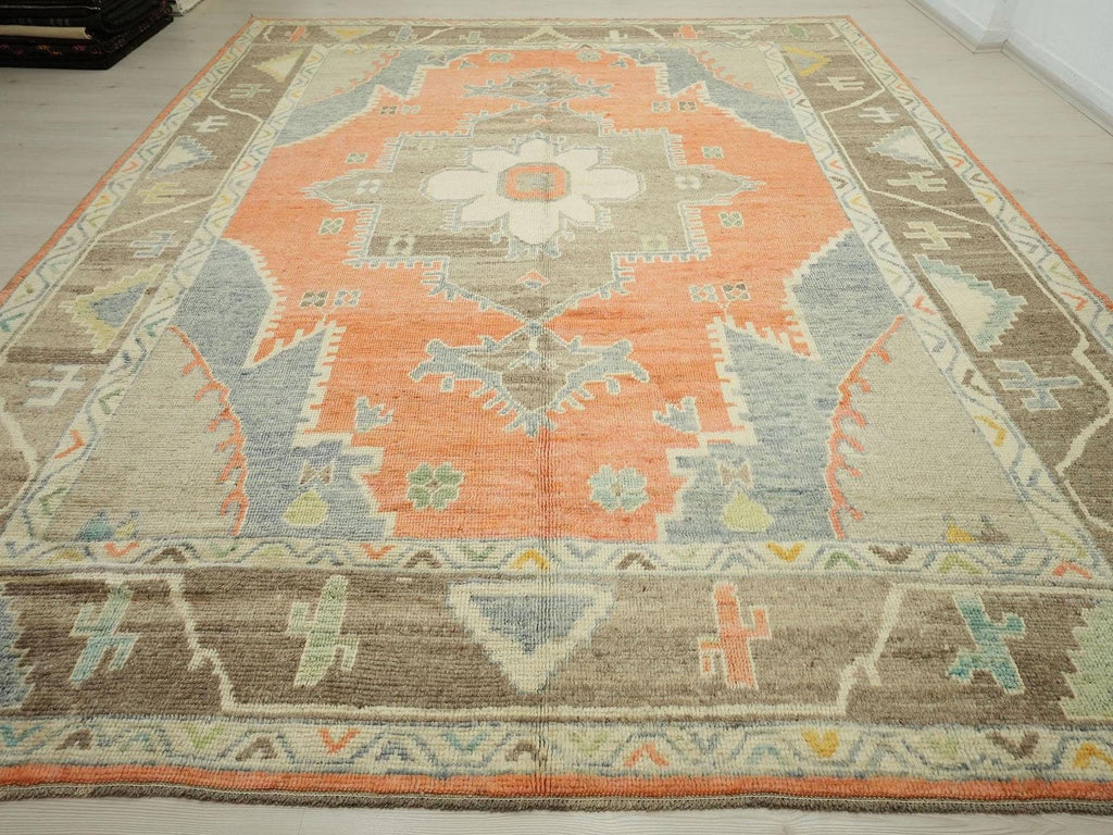Abstract Kars Area Rug,9x12 Orange,Brown Handmade Turkish Artistic Rugs