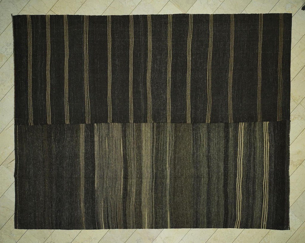 Oversized Striped Turkish Goat Hair Woven Kilim Rug: 10.3x13.1 Feet,Brown & Tan Vintage Rugs