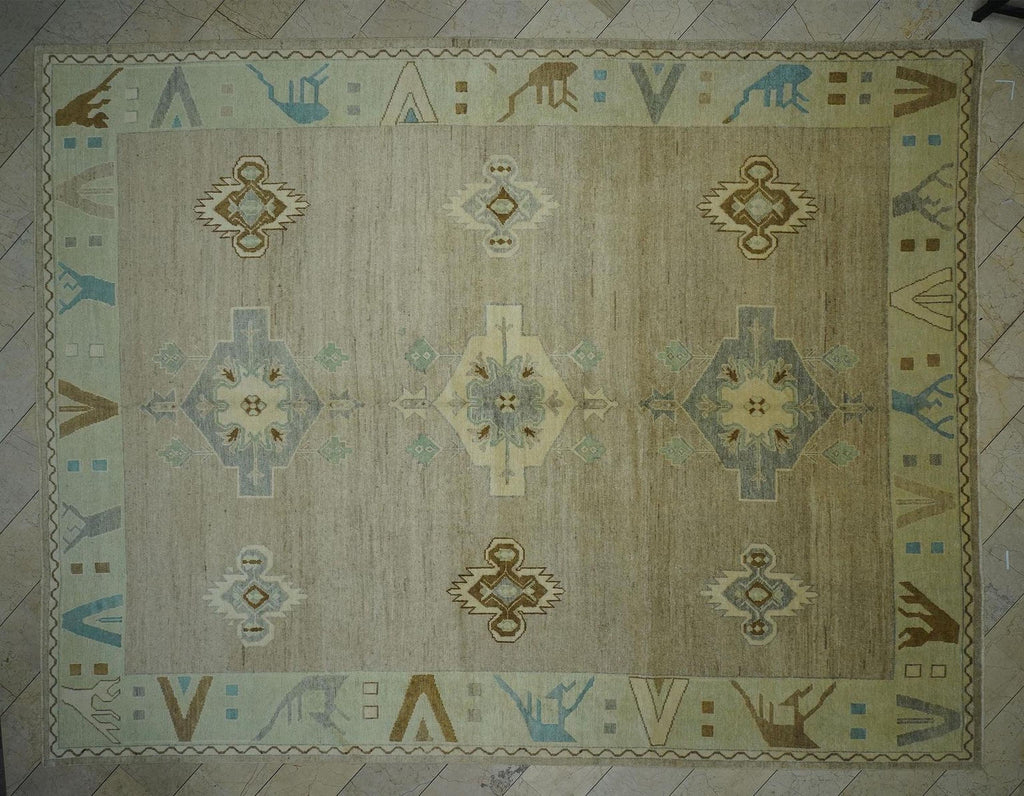 12x15 Kars Rug: Light Brown & Green Turkish Carpet,Luxury Home Living Decor Rugs.