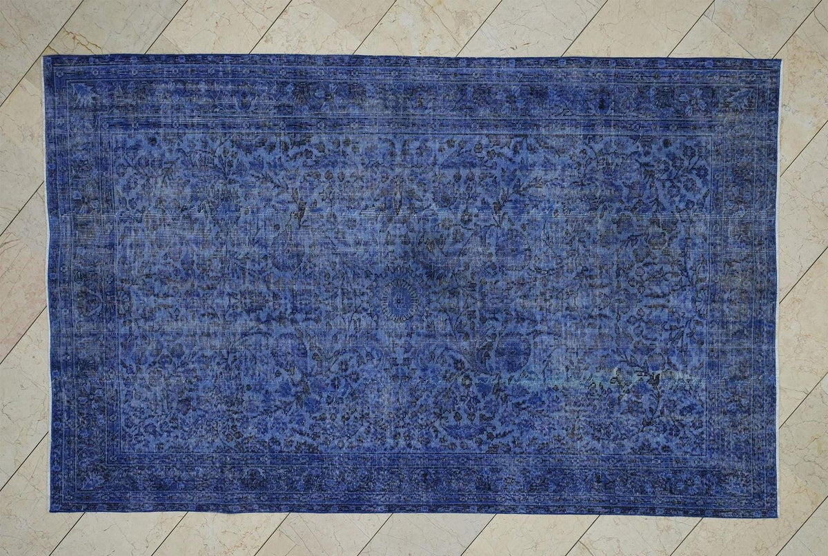Overdyed Blue Vintage Turkish Oushak Rug - 5,7x9 Ft, Seasonal Home Living Area Carpet