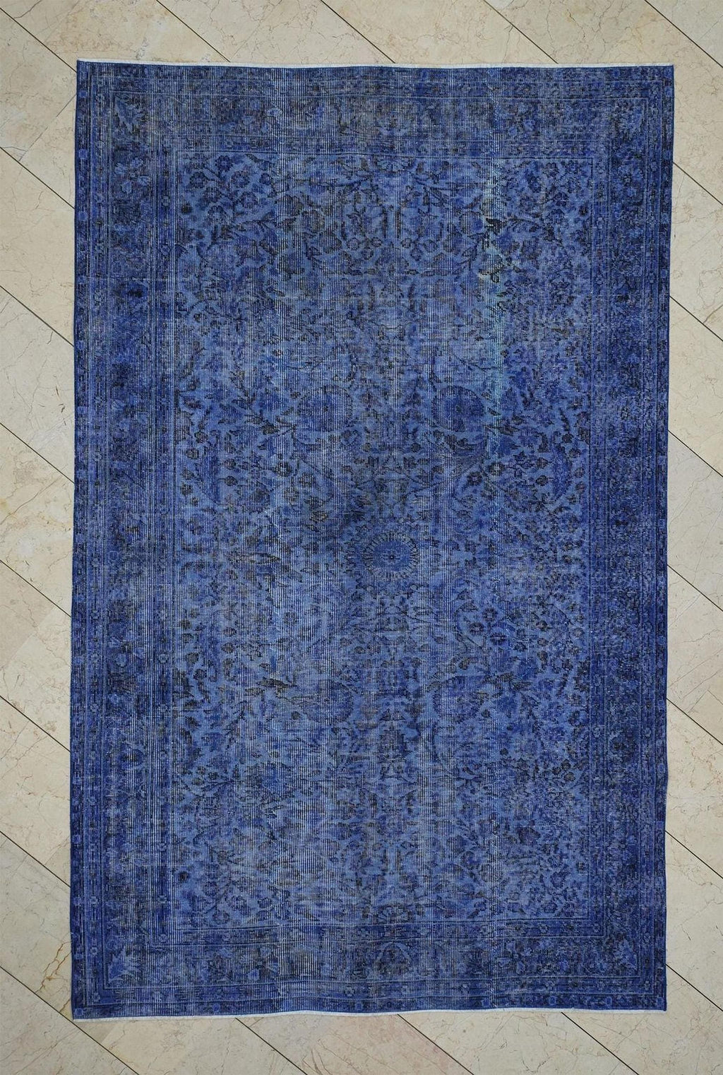 Overdyed Blue Vintage Turkish Oushak Rug - 5,7x9 Ft, Seasonal Home Living Area Carpet