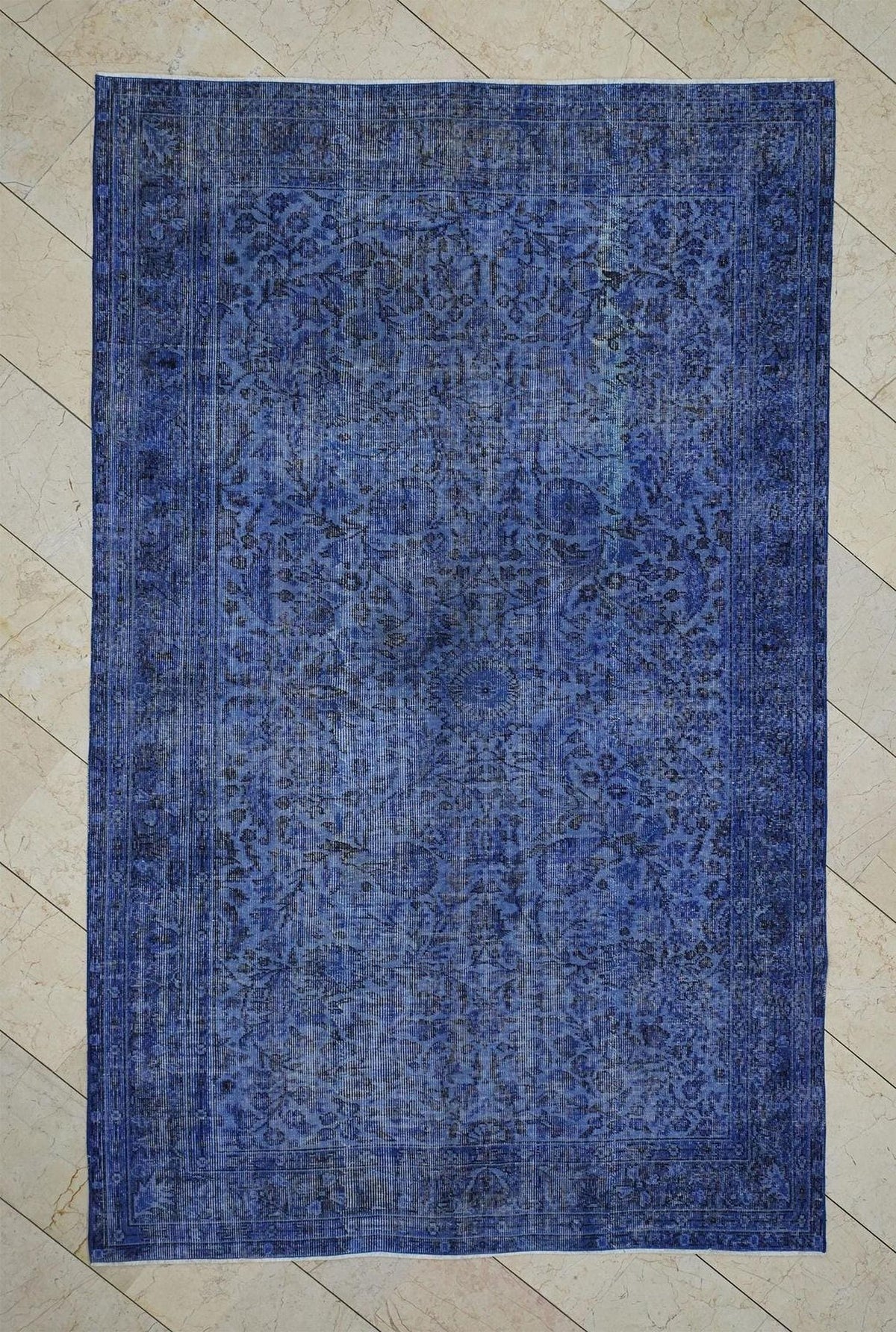 Overdyed Blue Vintage Turkish Oushak Rug - 5,7x9 Ft, Seasonal Home Living Area Carpet