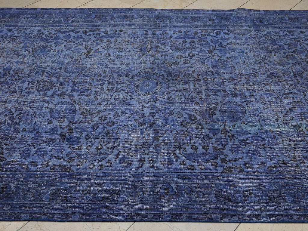 Overdyed Blue Vintage Turkish Oushak Rug - 5,7x9 Ft, Seasonal Home Living Area Carpet