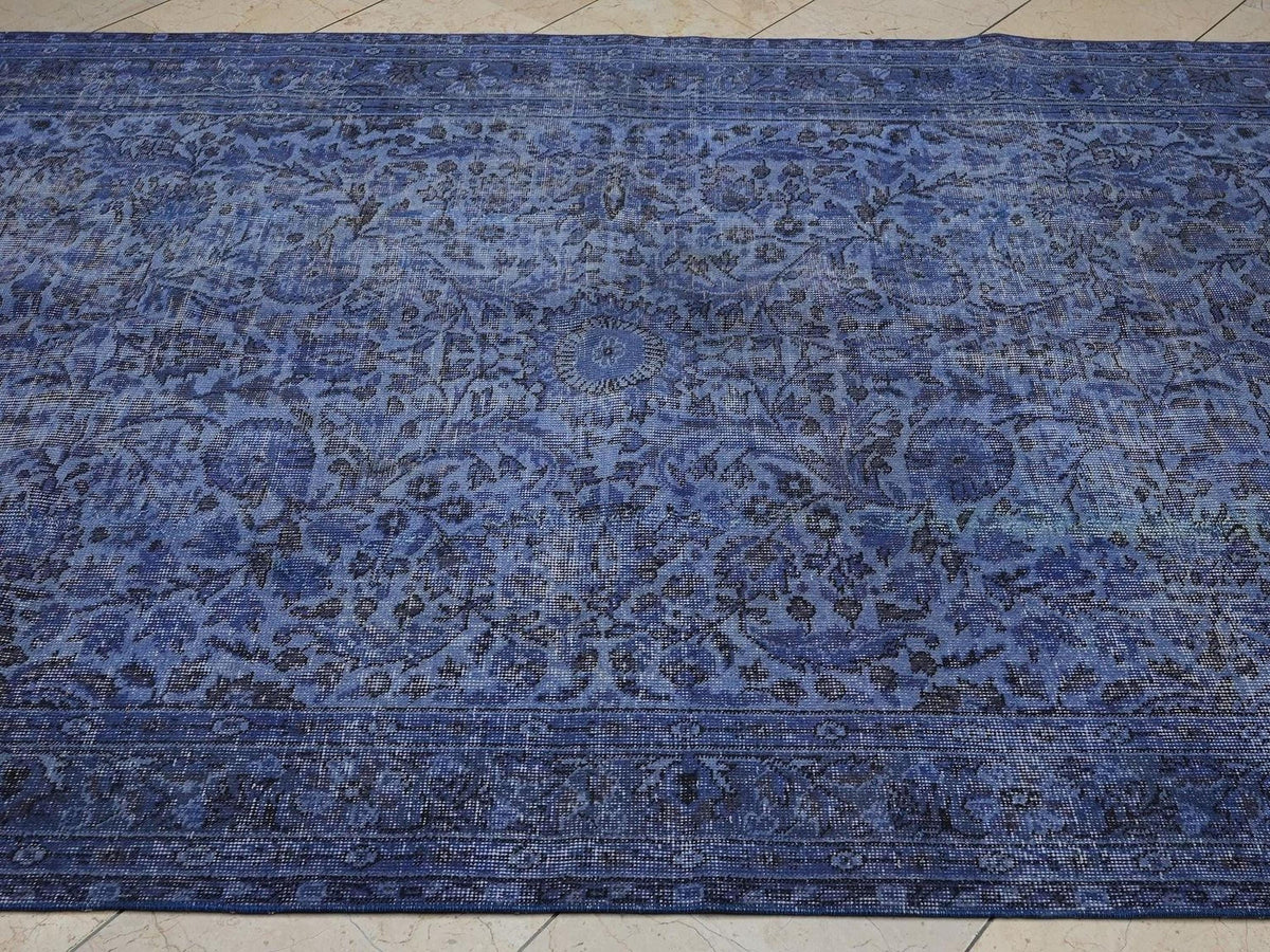 Overdyed Blue Vintage Turkish Oushak Rug - 5,7x9 Ft, Seasonal Home Living Area Carpet