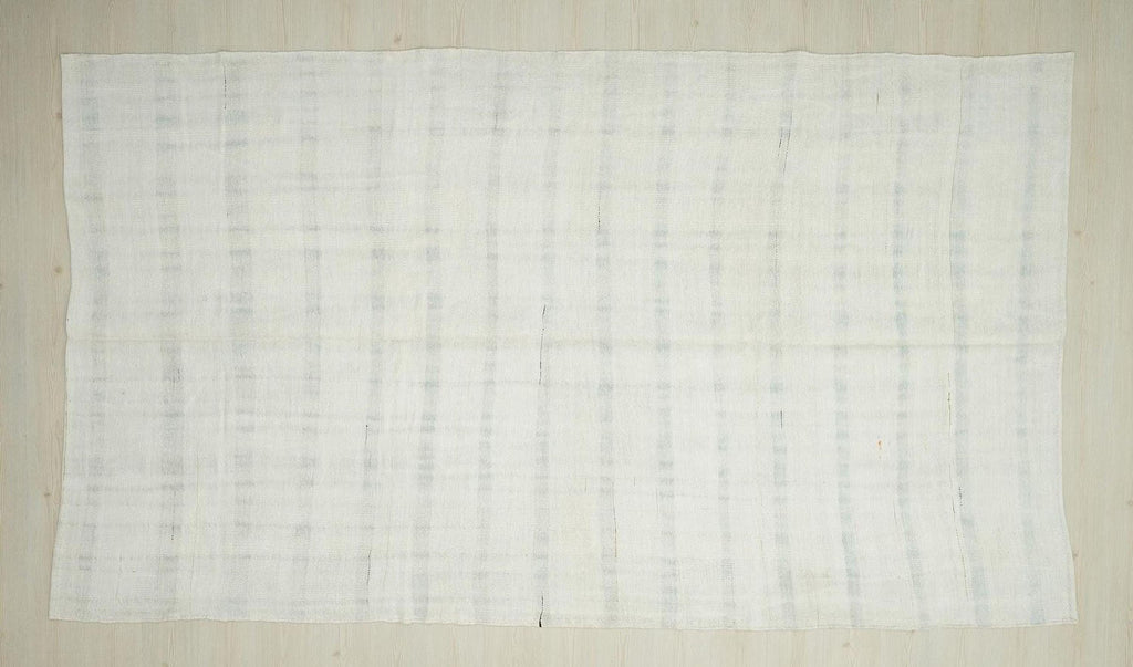 Scandinavian Home Style Handwoven Hemp Kilim Rug: Vintage Gray Stripe White Rugs 7x11,6 Feet.