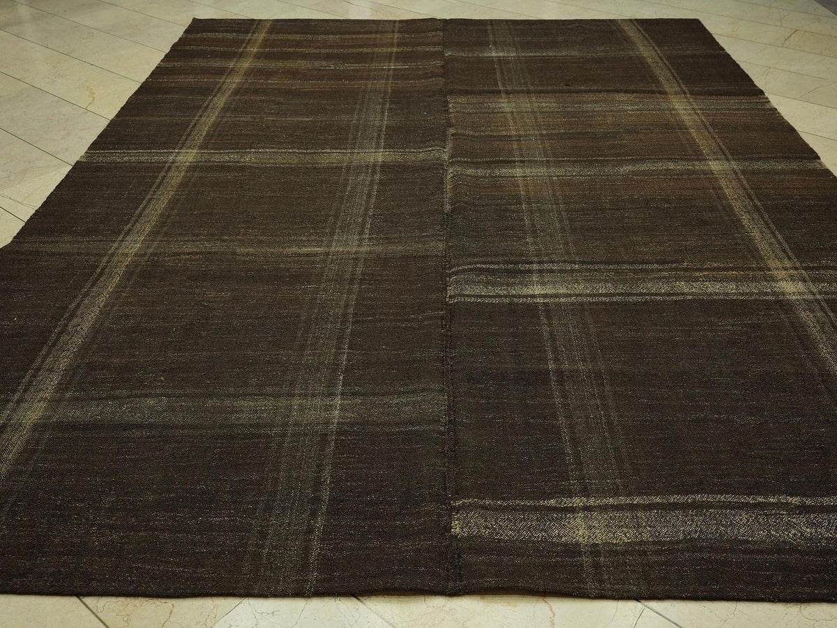 Mid-Century Modern Kilim Rug: 8.2x11 Goat Hair, Stripe Design Rugs.