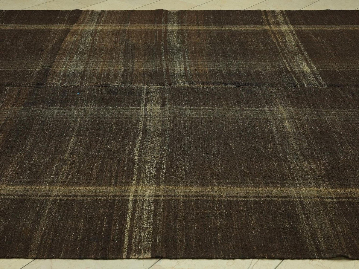Mid-Century Modern Kilim Rug: 8.2x11 Goat Hair, Stripe Design Rugs.