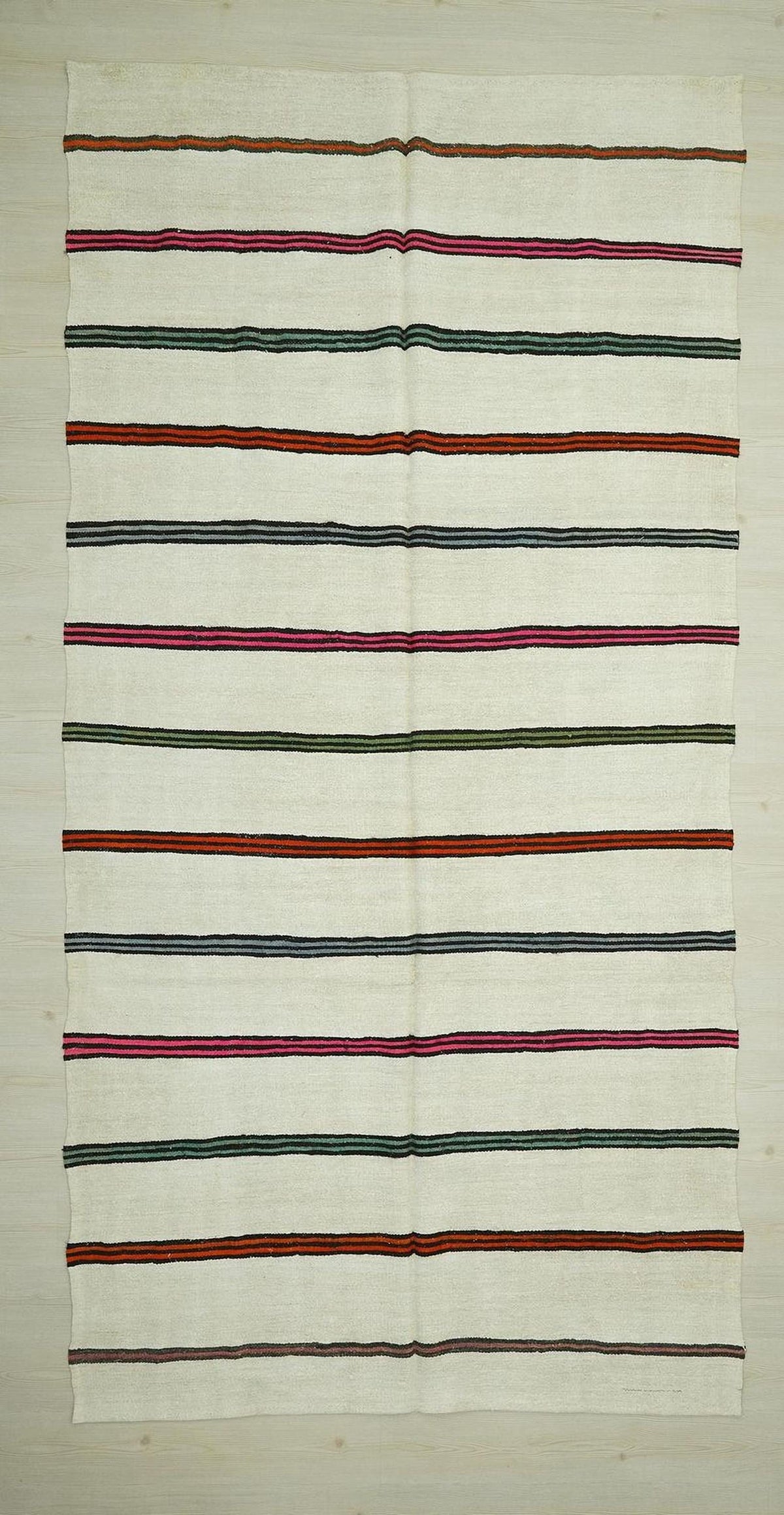 Multi Colors Stripe Handwoven Hemp Kilim Rug: 6x12 Minimalist Home Style Decor Organic Rugs.