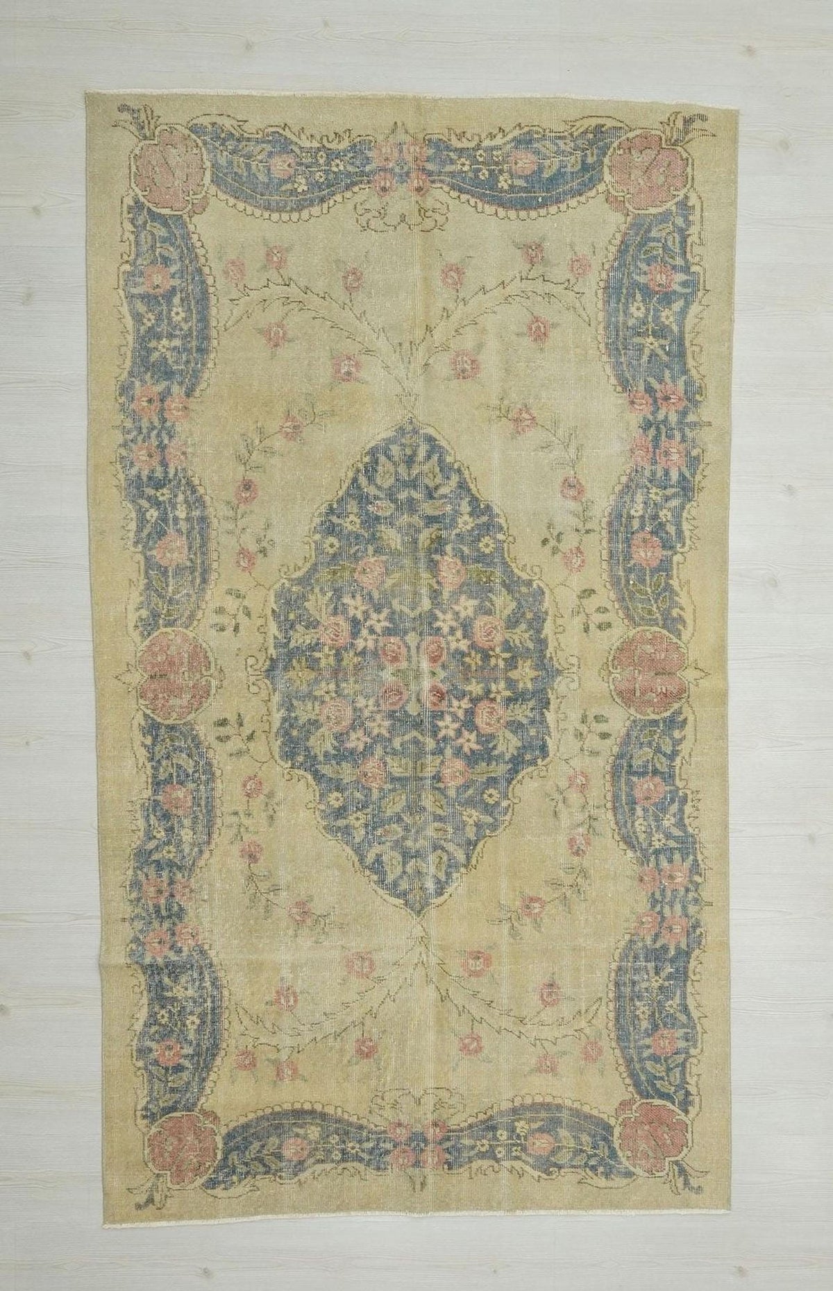 Small Vintage Turkish Oushak Rug: Handmade Wool Carpet Rugs, 4.6"x8.2" Feet.