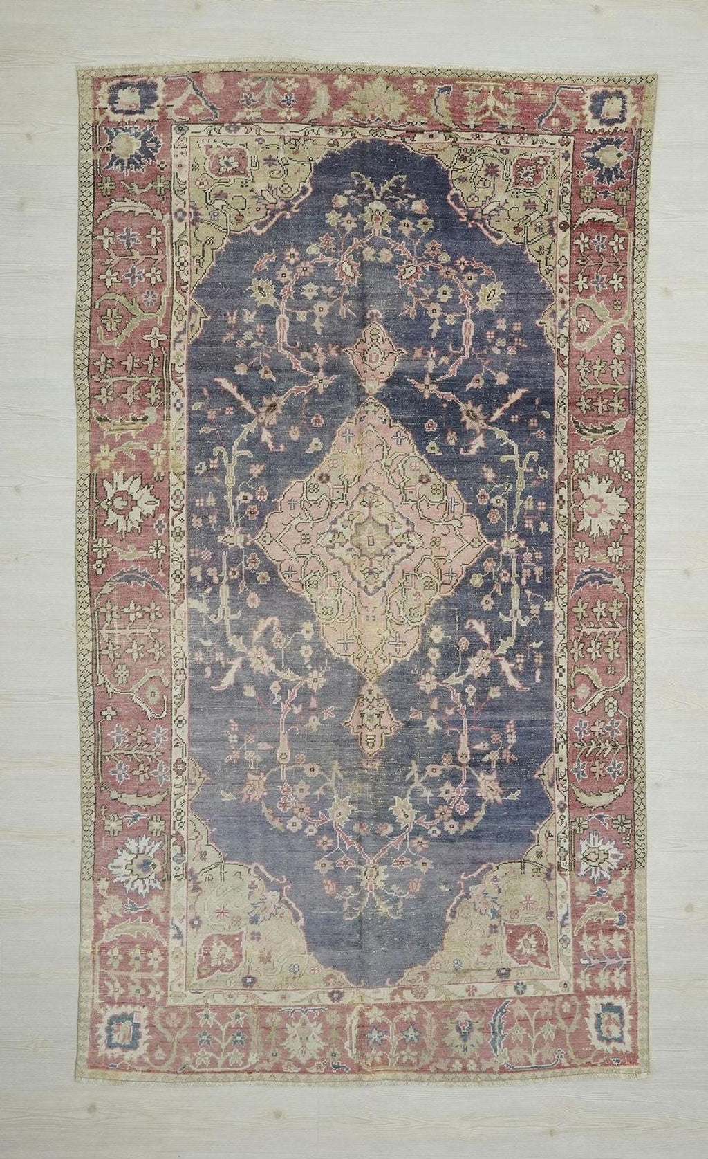 Navy Blue Vintage Turkish Oushak Rug: 5.2x9.3 Feet,Wool One Of A Kind Area Rugs.