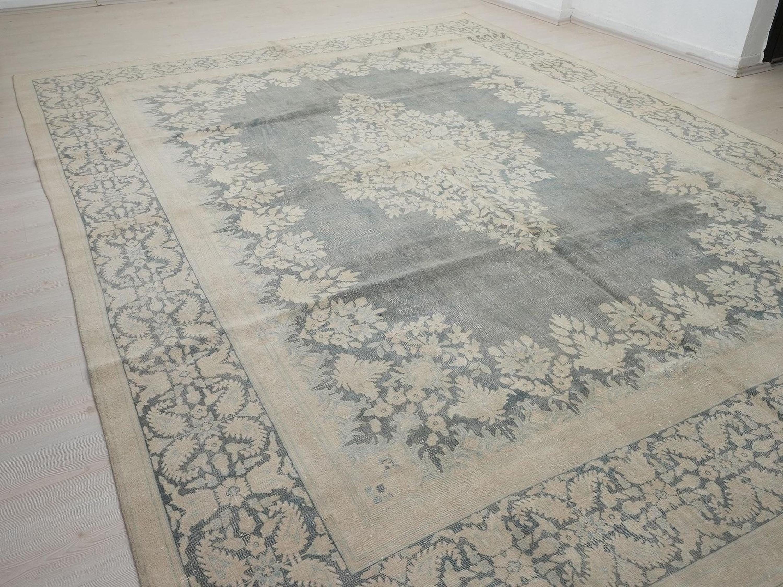10x13 Oversize Gray-Blue Oushak Rug: Seasonal Home Decor Handwoven Vintage Carpet Rugs.