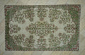 Vintage Floral Oushak Carpet Rug: 6.3x10.2 Feet, Green & Beige Large Turkish Area Rugs